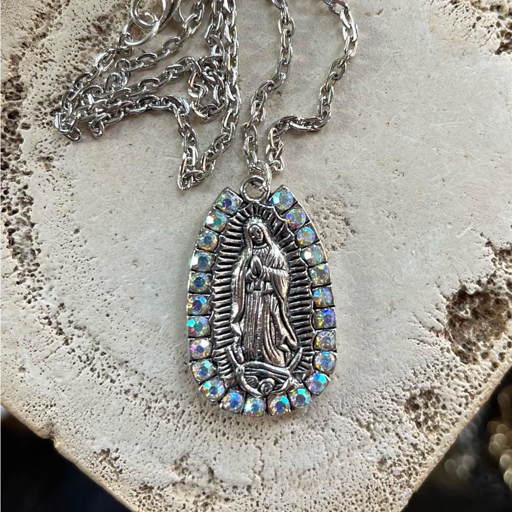 Our Lady of Guadalupe AB Double Sided Antiqued Silver Tone Necklace